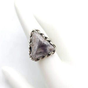 Purple Porcelain Jasper Triangle Ring Size 7.25 Silver Plated Vintage